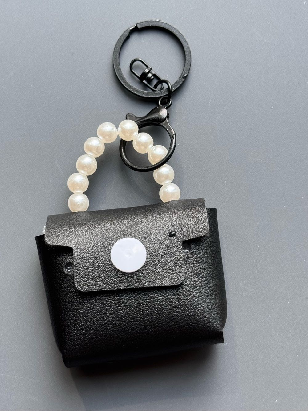 Black Faux Leather Mini Purse Key & Card Holder Bag Charm NWT